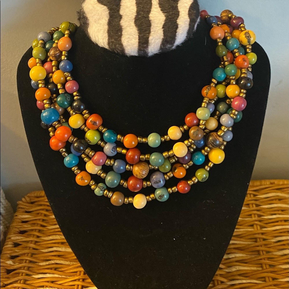 Brand New Açaí Nut & Clay bead Multi Stand Necklace made in Ecuador by Artisans